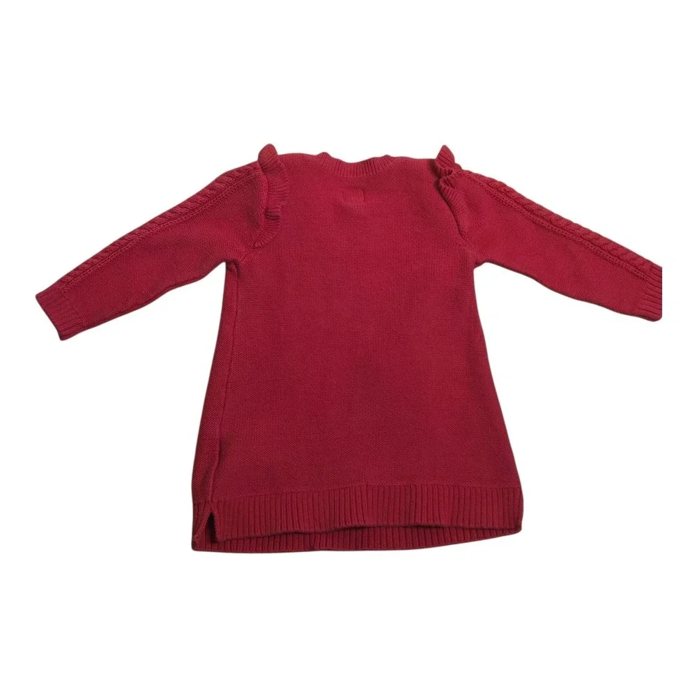 Baby Gap Cable‎ Knit Sweater Dress Ruffle Shoulders Red Cotton Blend 6-12 Months